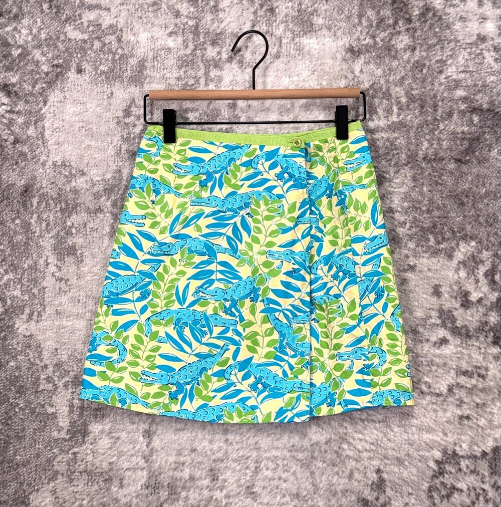 Vintage Lilly Pulitzer Reversible Wrap Skirt 00 Womens Alligator Print Dual